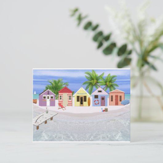 CARTE POSTALE HUTTES DE PLAGE (Debout devant)