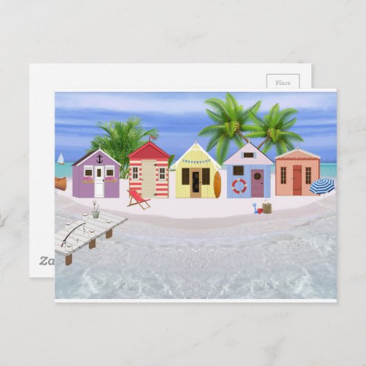 CARTE POSTALE HUTTES DE PLAGE (Devant / Derrière)