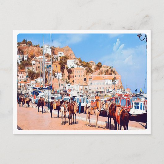 Carte Postale HYDRA - mules au port (Devant)