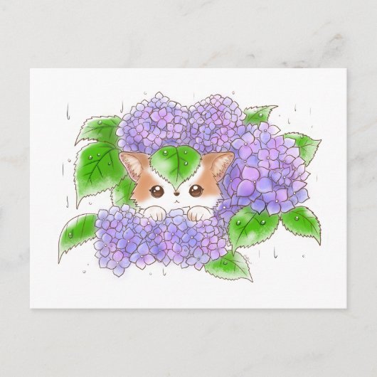 Carte Postale Hydrangea and Mochi Rainy Day  Postcard by Amy C (Devant)