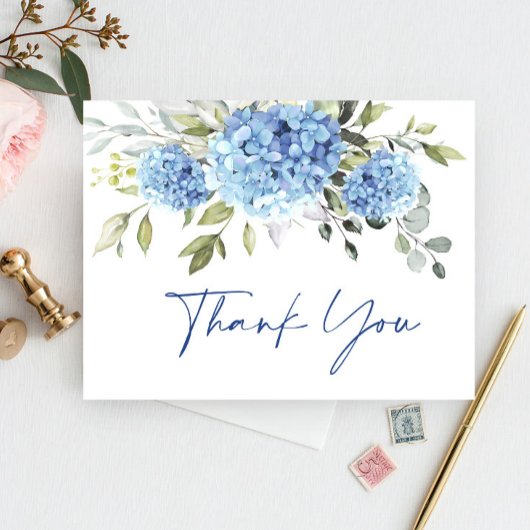 Carte Postale Hydrangea Bleu Élégant Fleur d'Eucalyptus Merci