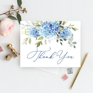 Carte Postale Hydrangea Bleu Élégant Fleur d'Eucalyptus Merci