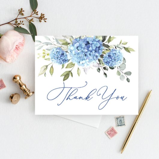 Carte Postale Hydrangea Bleu Élégant Fleur d'Eucalyptus Merci