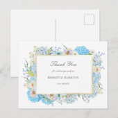 Carte Postale Hydrangea Bleu Élégant Mariage Merci (Devant / Derrière)