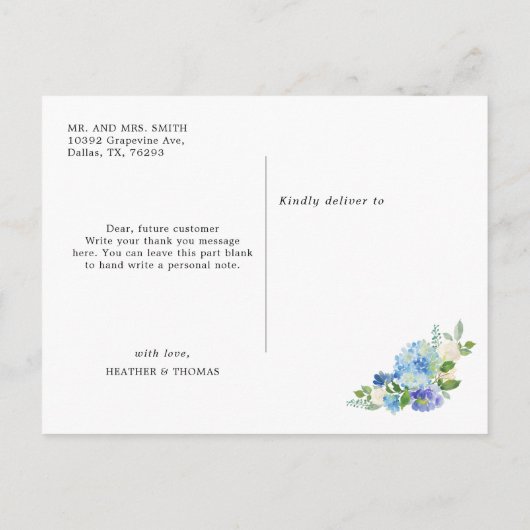 Carte Postale Hydrangea Blue Floral Mariage Merci (Dos)
