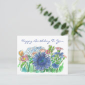 Carte Postale Hydrangea Daisy Aquarelle Fleurs Joyeux anniversai (Debout devant)
