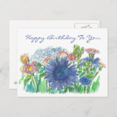 Carte Postale Hydrangea Daisy Aquarelle Fleurs Joyeux anniversai (Devant / Derrière)