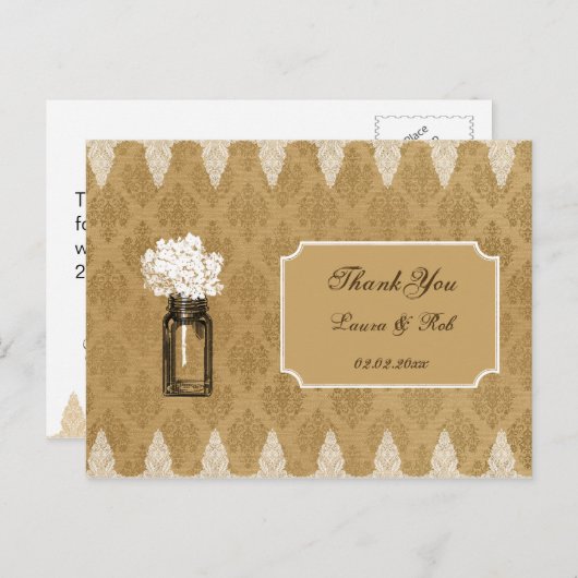 Carte Postale hydrangea dans le bocal de mason, mariage burlap m (Devant / Derrière)