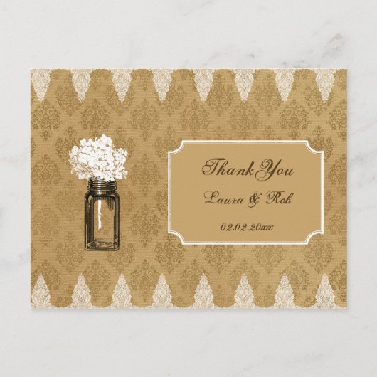 Carte Postale hydrangea dans le bocal de mason, mariage burlap m (Devant)
