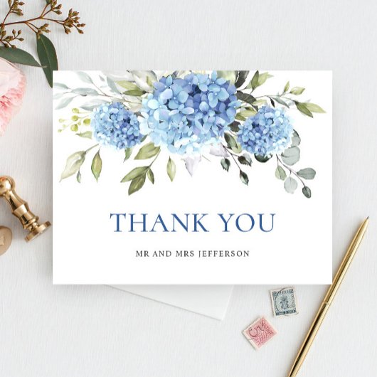Carte Postale Hydrangea Eucalyptus Fleur Bleue Élégante Merci