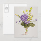 Carte Postale Hydrangée bleue avec salicaire jaune (Devant / Derrière)