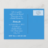Carte Postale hydrangée bleue fleurs nuptiale invitation douche. (Dos)
