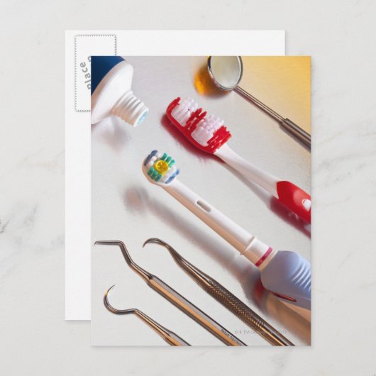 Carte Postale Hygiène buccale - Brosse à dents électrique, manue (Devant / Derrière)