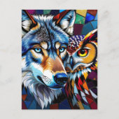 Carte Postale Hyperreaslistic Wolf and Owl Mosaic (Devant)