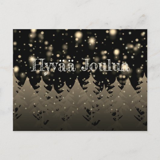 Carte Postale Hyvää Joulua Gold Starry Night Snowfall Trees (Devant)