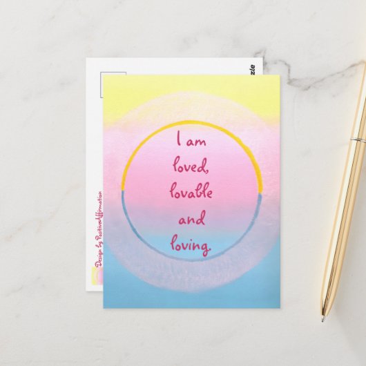 Carte Postale I am loved lovable and loving affirmation postcard (Devant/Arrière en situation)