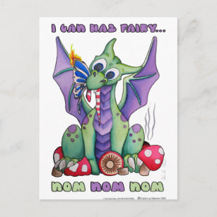 Carte Postale I Can Haz Fairy NOM NOM NOM mignon bébé dragon