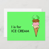 Carte Postale "I" est pour Ice Cream Alphabet Flashcard (Devant / Derrière)