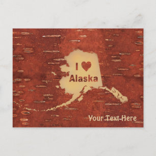 Carte Postale I Heart (Love) Alaska sur l'écorce de bouleau inté