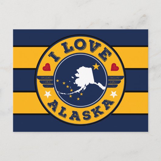 Carte Postale I Love Alaska Retro Stripes State Map and Flag (Devant)
