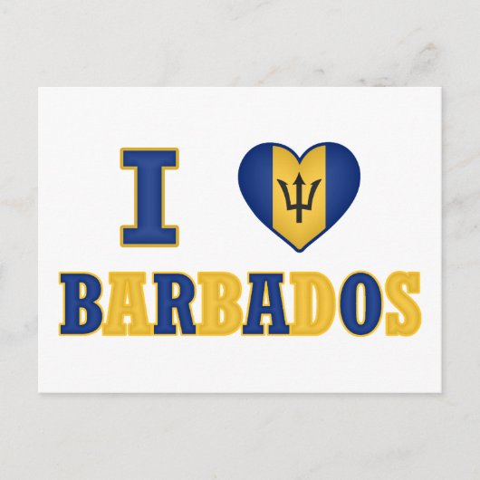 Carte Postale I Love Barbados Heart Flag Design (Devant)