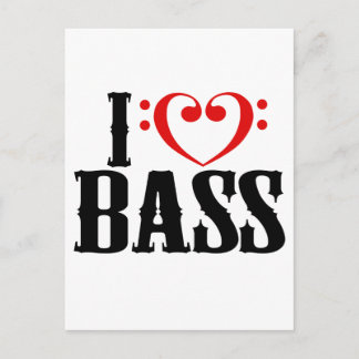 Carte Postale I Love Bass, avec clef basse Coeur
