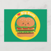 Carte Postale I Love Big Buns, Kawaii Big Burger (Devant)