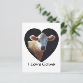 Carte Postale I Love Cows : Vache Brown à l'huile Pastel (Debout devant)