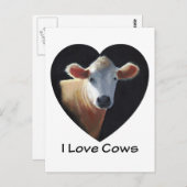Carte Postale I Love Cows : Vache Brown à l'huile Pastel (Devant / Derrière)