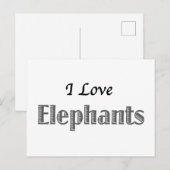 Carte Postale I Love Elephants (Devant / Derrière)