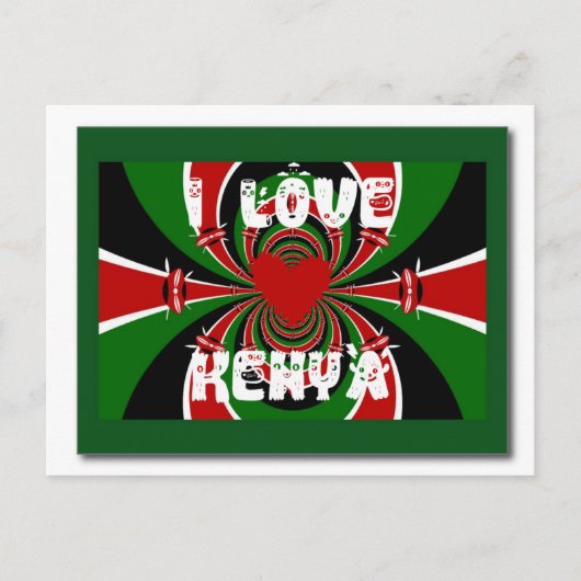 Carte Postale I Love Heart Kenya : Dynamic Flag Art (Devant)