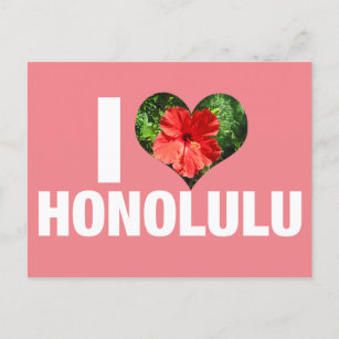 Carte Postale I Love Honolulu Hawaii Hibiscus Flower Vacances