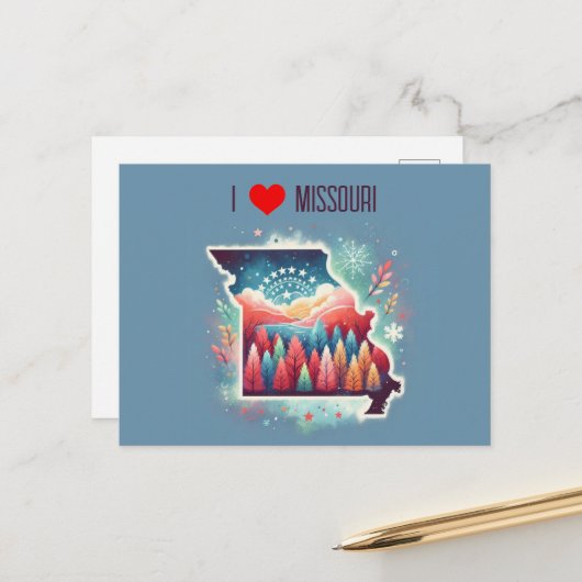 Carte Postale I Love Missouri Noël hiver (Devant/Arrière en situation)
