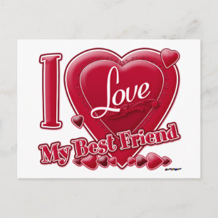 Carte Postale I Love My Best Friend rouge - coeur
