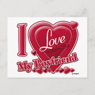 Carte Postale I Love My Boyfriend rouge - coeur