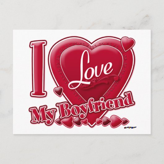 Carte Postale I Love My Boyfriend rouge - coeur (Devant)