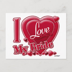 Carte Postale I Love My Bride rouge - coeur