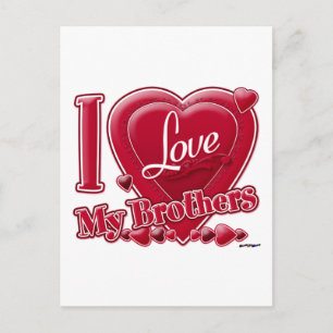 Carte Postale I Love My Brothers rouge - coeur