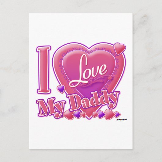 Carte Postale I Love My Daddy rose/violet - coeur (Devant)