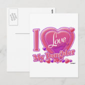 Carte Postale I Love My Daughter rose/violet - coeur (Devant / Derrière)