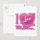 Carte Postale I Love My Fiance rose/violet - coeur (Devant / Derrière)