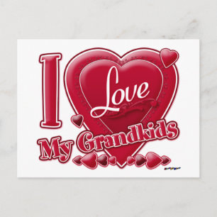 Carte Postale I Love My Grandkids rouge - coeur