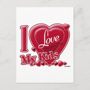 Carte Postale I Love My Kids rouge - coeur
