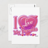 Carte Postale I Love My Parents rose/violet - coeur (Devant / Derrière)