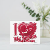 Carte Postale I Love My Sisters rouge - coeur (Debout devant)
