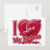 Carte Postale I Love My Sisters rouge - coeur (Devant / Derrière)