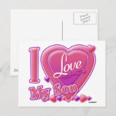 Carte Postale I Love My Son rose/violet - coeur (Devant / Derrière)