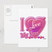 Carte Postale I Love My Son rose/violet - coeur (Devant / Derrière)