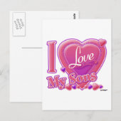 Carte Postale I Love My Sons rose/violet - coeur (Devant / Derrière)