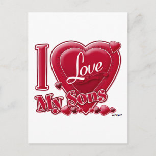 Carte Postale I Love My Sons rouge - coeur